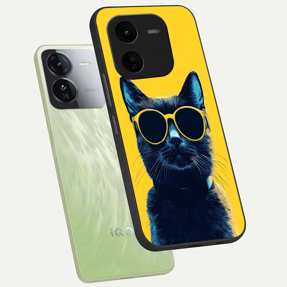  Cool Cat Vibes phone case For iQOO Z9x 5G showing premium glass back cover with detailed artwork
