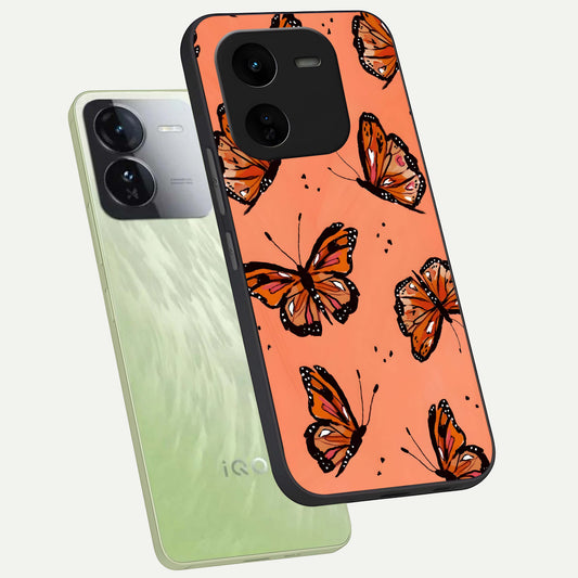  Coral Wing Butterfly phone case For iQOO Z9x 5G showing premium glass back cover with detailed artwork