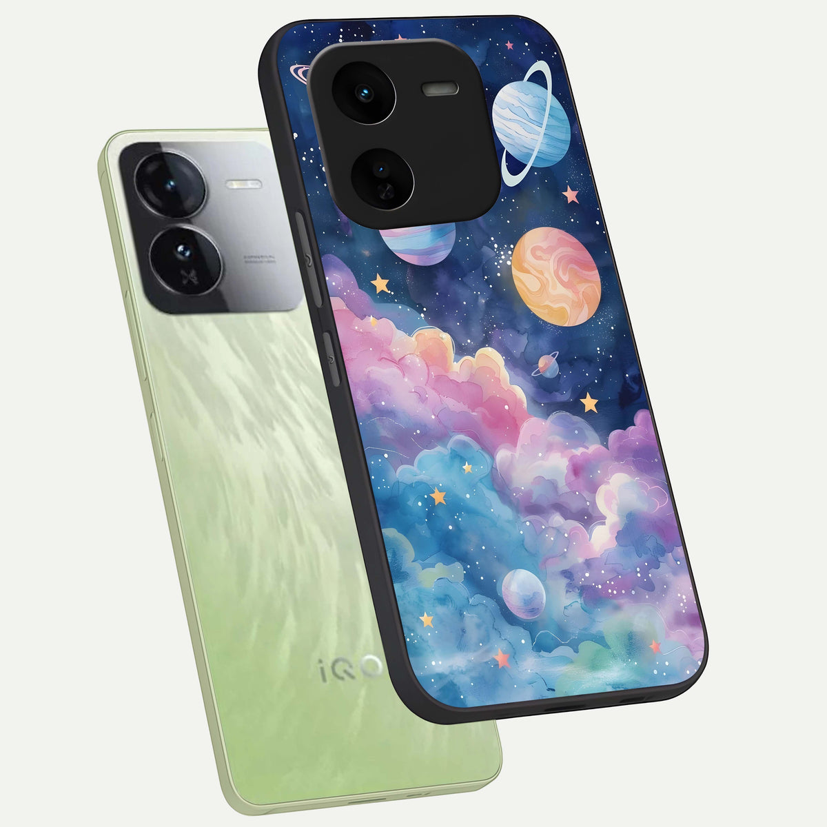  Cosmic Planet Dreams phone case For iQOO Z9x 5G showing premium glass back cover with detailed artwork