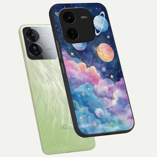  Cosmic Planet Dreams phone case For iQOO Z9x 5G showing premium glass back cover with detailed artwork