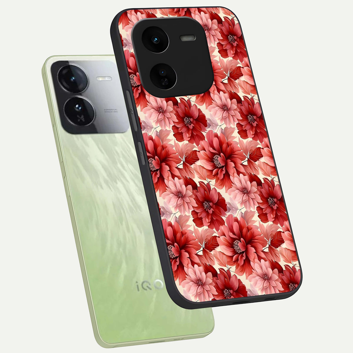  Crimson Love Petals phone case For iQOO Z9x 5G showing premium glass back cover with detailed artwork