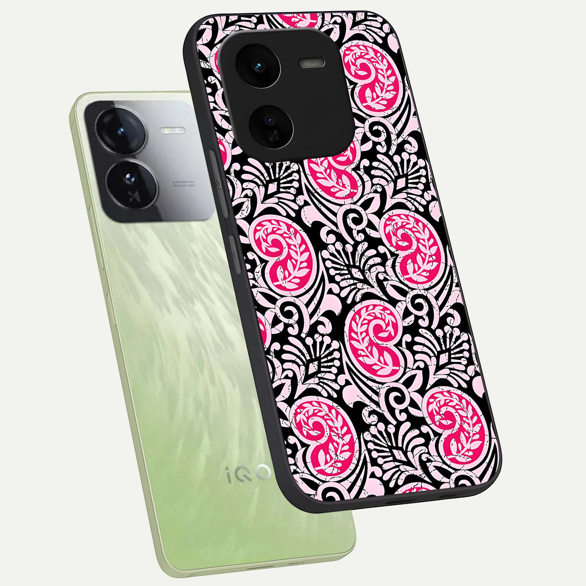  Crimson Paisley Charm phone case For iQOO Z9x 5G showing premium glass back cover with detailed artwork