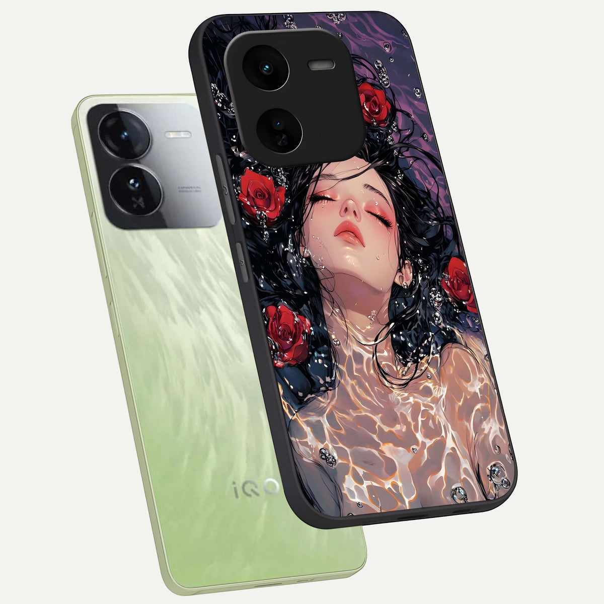  Crimson Rose Serenity phone case For iQOO Z9x 5G showing premium glass back cover with detailed artwork