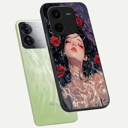  Crimson Rose Serenity phone case For iQOO Z9x 5G showing premium glass back cover with detailed artwork