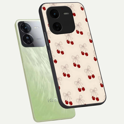 Cute Cherry Pattern phone case For iQOO Z9x 5G showing premium glass back cover with detailed artwork