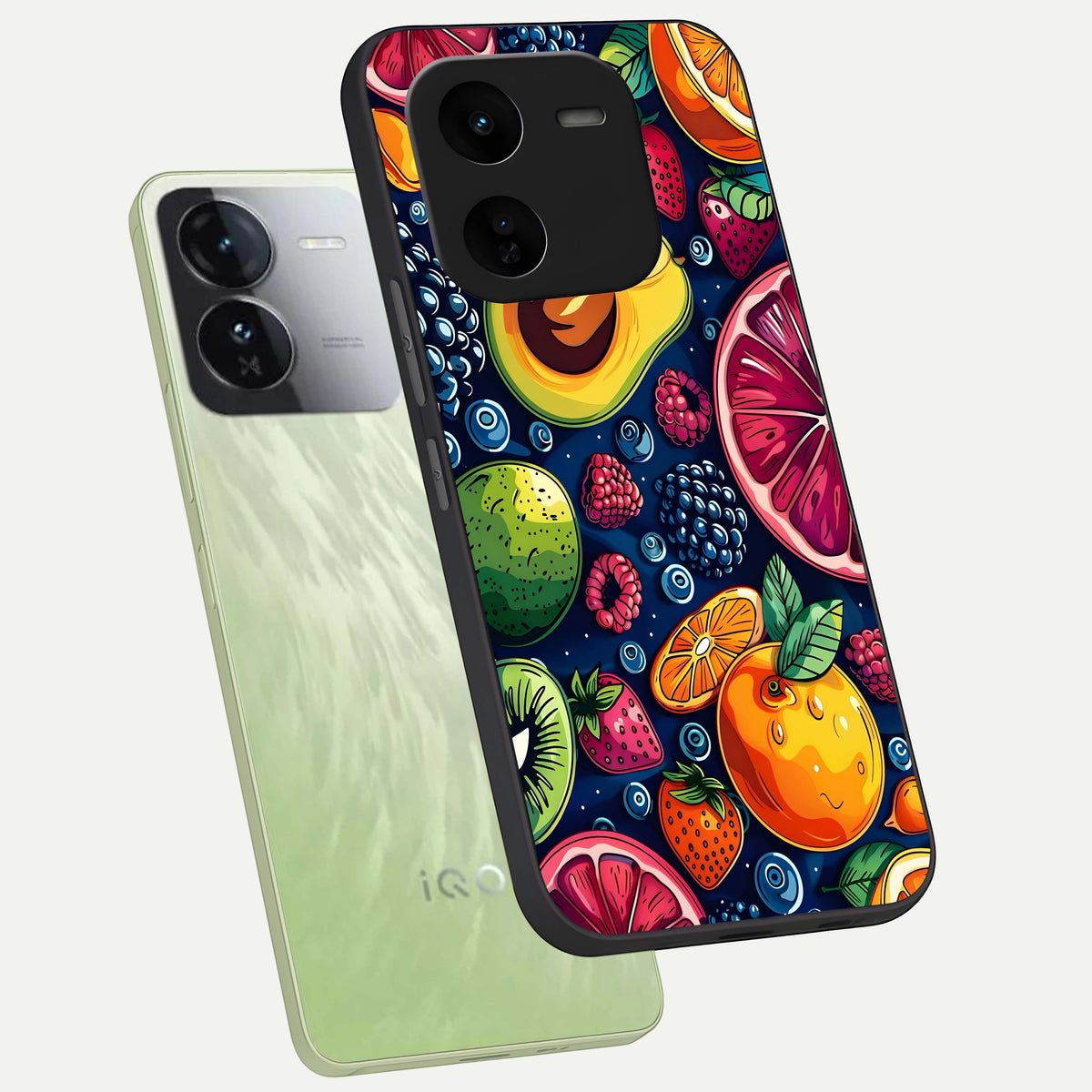  Cute Fruits Art phone case For iQOO Z9x 5G showing premium glass back cover with detailed artwork