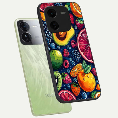  Cute Fruits Art phone case For iQOO Z9x 5G showing premium glass back cover with detailed artwork