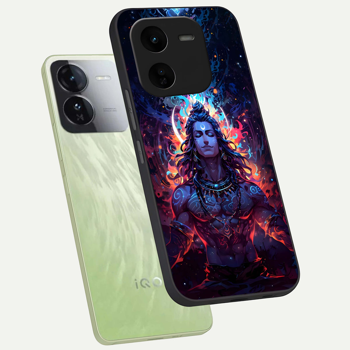  Divine Fire Shiv phone case For iQOO Z9x 5G showing premium glass back cover with detailed artwork