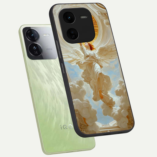  Divine Light Angel phone case For iQOO Z9x 5G showing premium glass back cover with detailed artwork