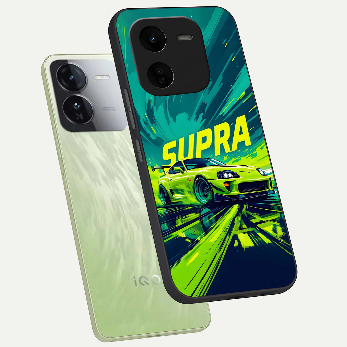  Electric Supra Thunder phone case For iQOO Z9x 5G showing premium glass back cover with detailed artwork