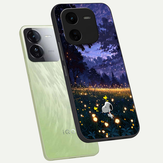  Firefly Meadow Magic phone case For iQOO Z9x 5G showing premium glass back cover with detailed artwork