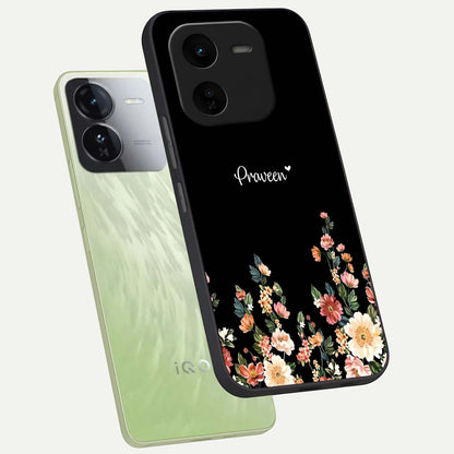  Floral Design Personalized Custom Name phone case For iQOO Z9x 5G showing premium glass back cover with detailed artwork