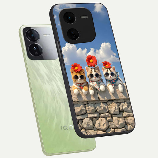  Floral Kitty Squad phone case For iQOO Z9x 5G showing premium glass back cover with detailed artwork