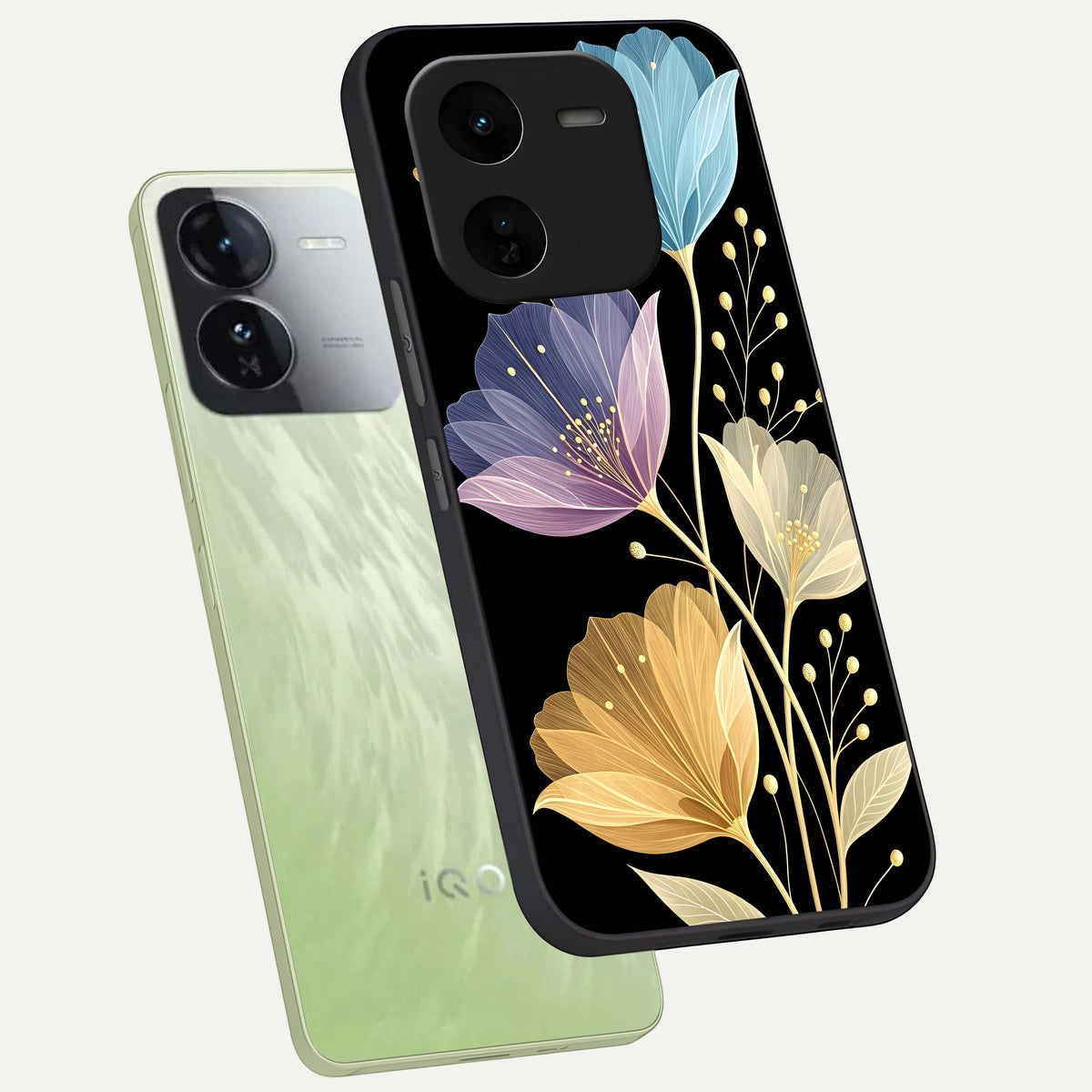  Flower Bloom Glow phone case For iQOO Z9x 5G showing premium glass back cover with detailed artwork