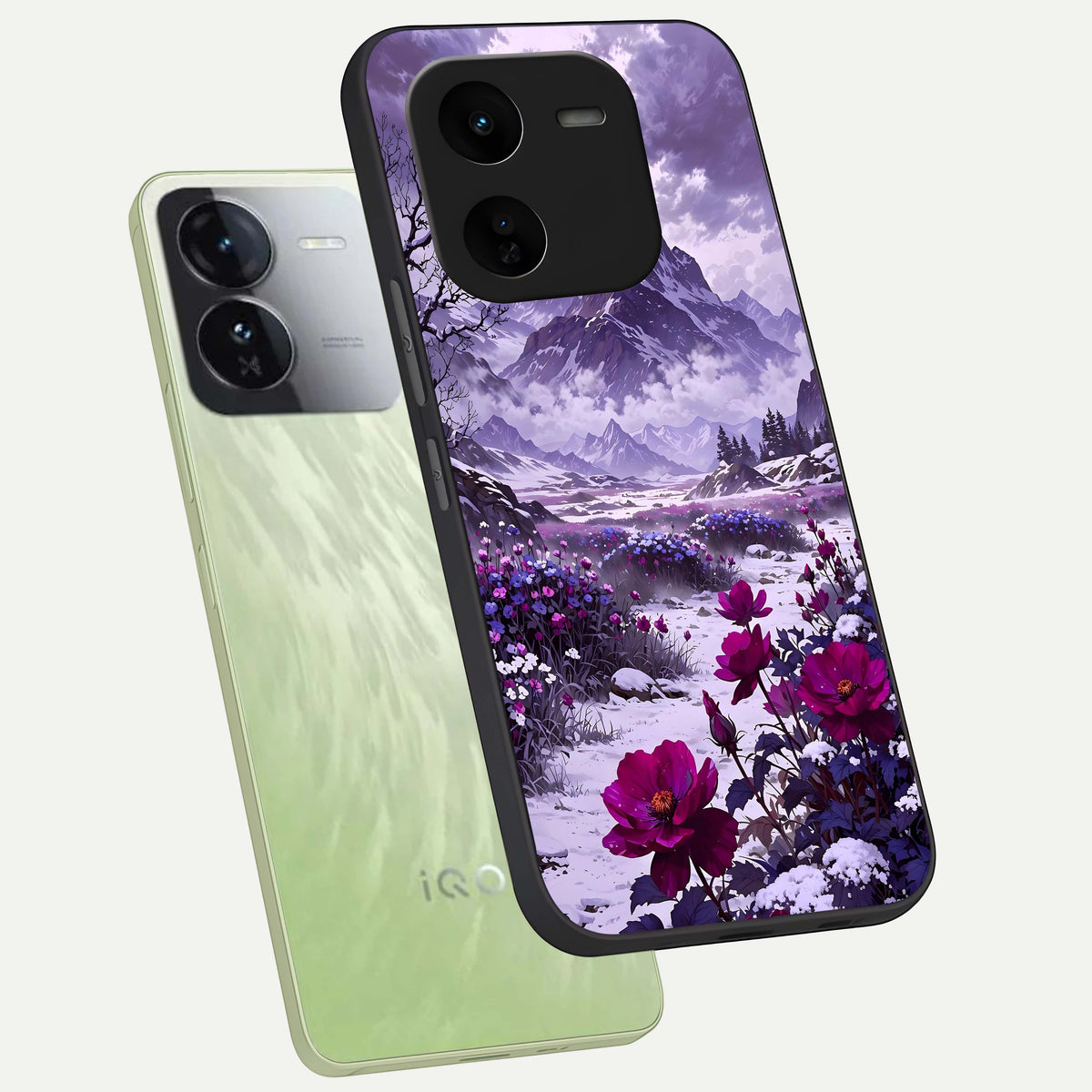  Flower Mountain View phone case For iQOO Z9x 5G showing premium glass back cover with detailed artwork