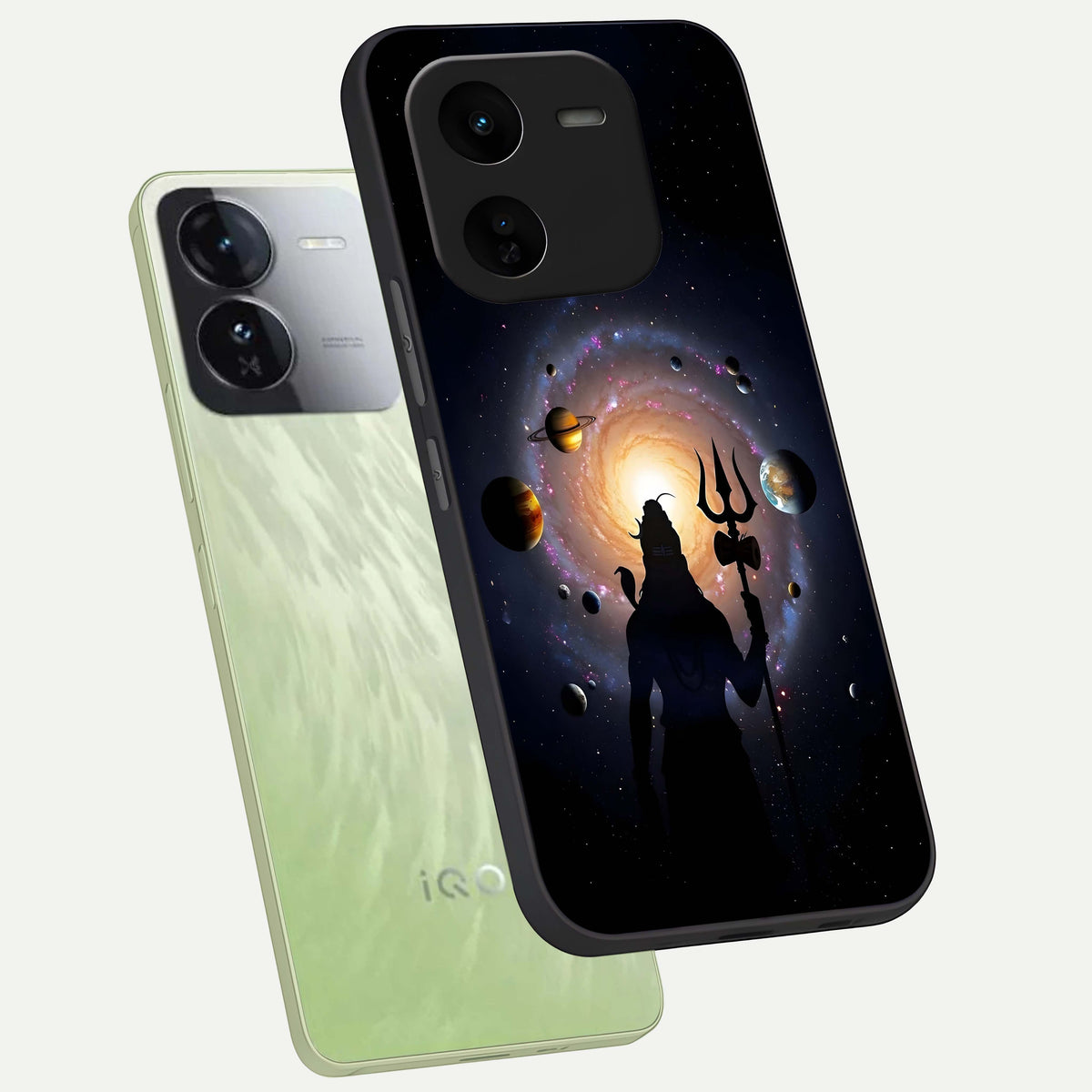  Galactic Shiva Vision phone case For iQOO Z9x 5G showing premium glass back cover with detailed artwork