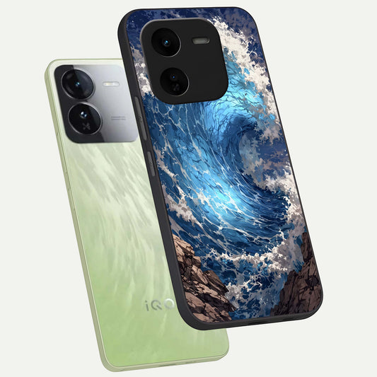  Giant Ocean Wave phone case For iQOO Z9x 5G showing premium glass back cover with detailed artwork