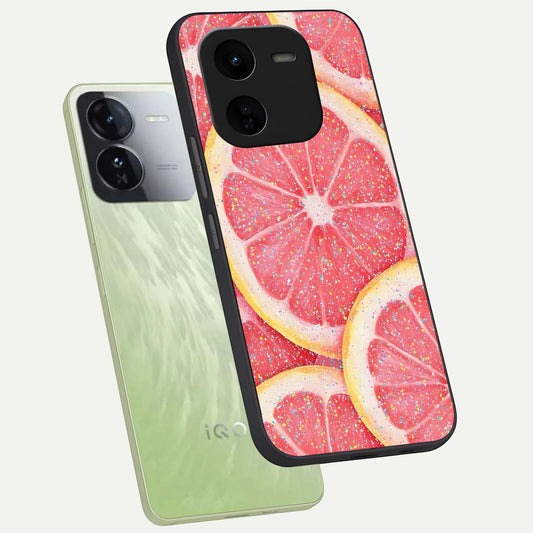  Glitter Grapefruit phone case For iQOO Z9x 5G showing premium glass back cover with detailed artwork