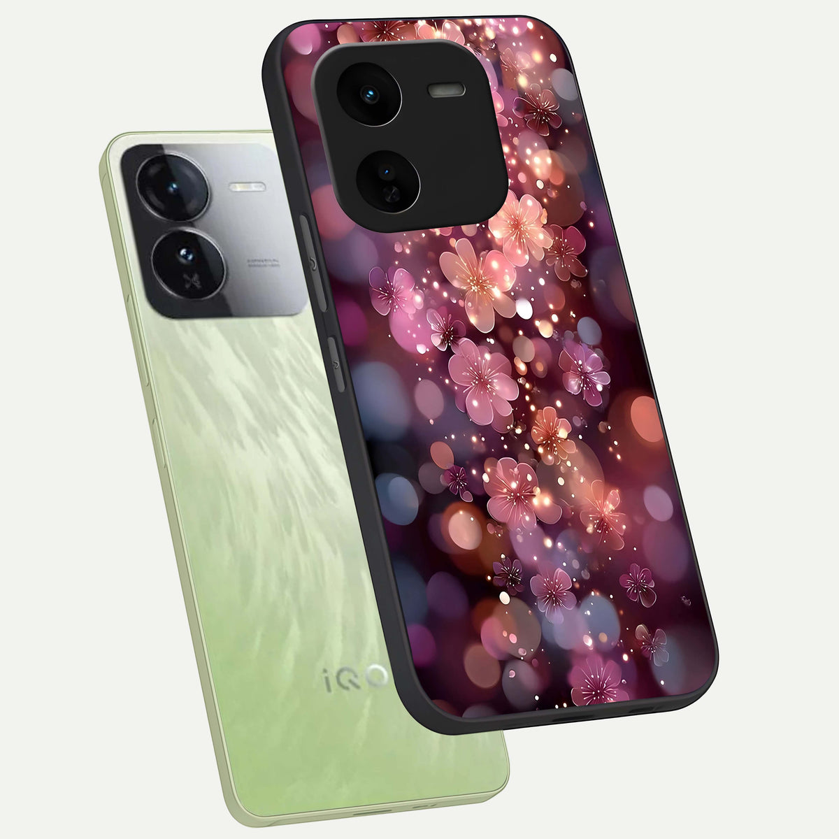  Glowing Petal Bliss phone case For iQOO Z9x 5G showing premium glass back cover with detailed artwork