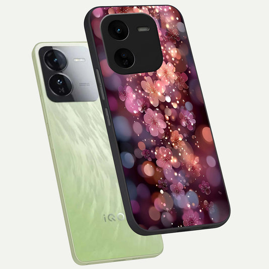 Glowing Petal Bliss phone case For iQOO Z9x 5G showing premium glass back cover with detailed artwork