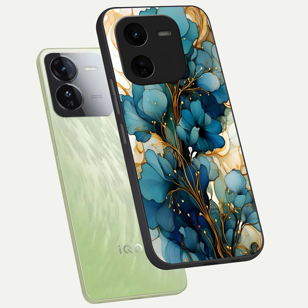  Golden Bloom Symphony phone case For iQOO Z9x 5G showing premium glass back cover with detailed artwork