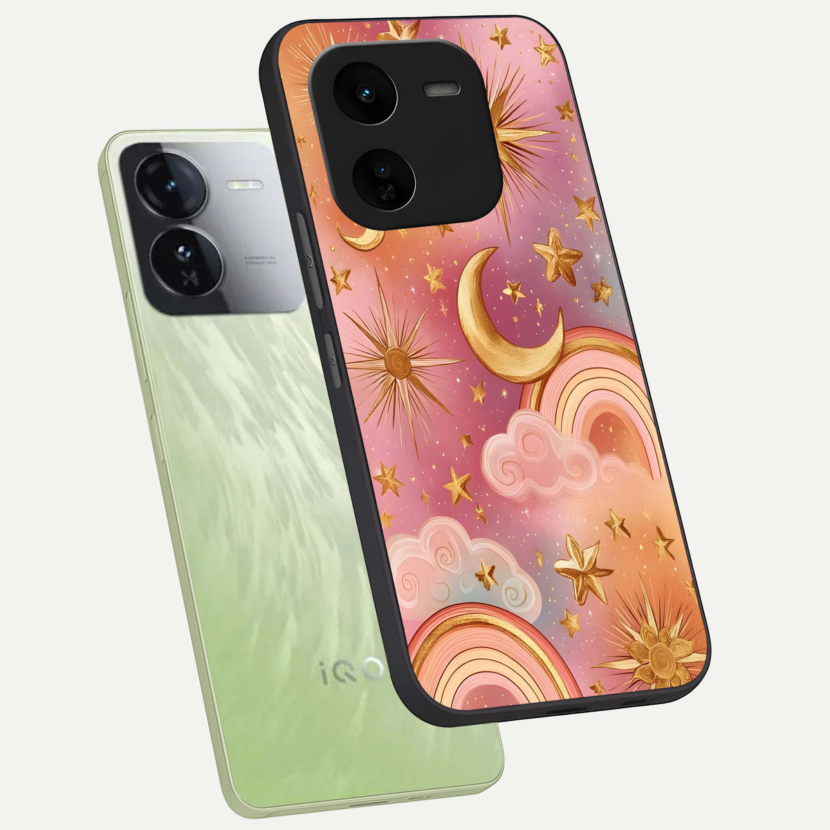  Golden Celestial Dreams phone case For iQOO Z9x 5G showing premium glass back cover with detailed artwork