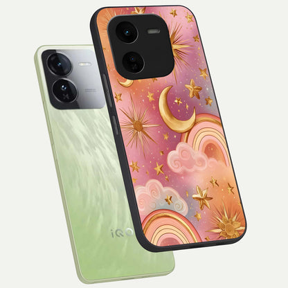  Golden Celestial Dreams phone case For iQOO Z9x 5G showing premium glass back cover with detailed artwork