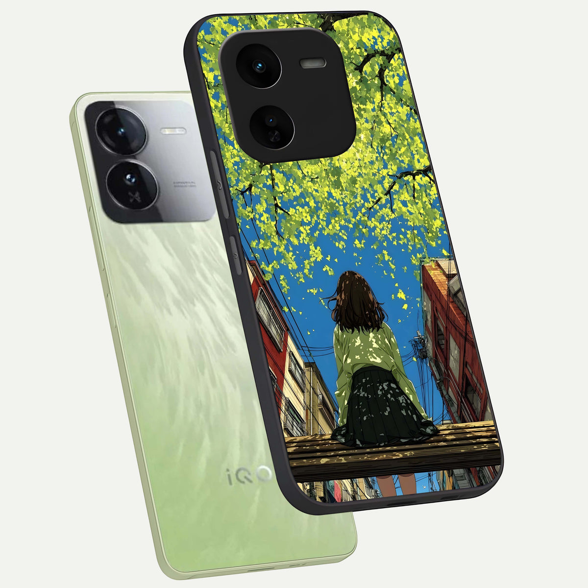 Golden Leaves Glow phone case For iQOO Z9x 5G showing premium glass back cover with detailed artwork