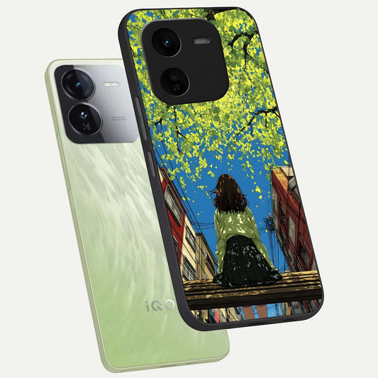 Golden Leaves Glow phone case For iQOO Z9x 5G showing premium glass back cover with detailed artwork
