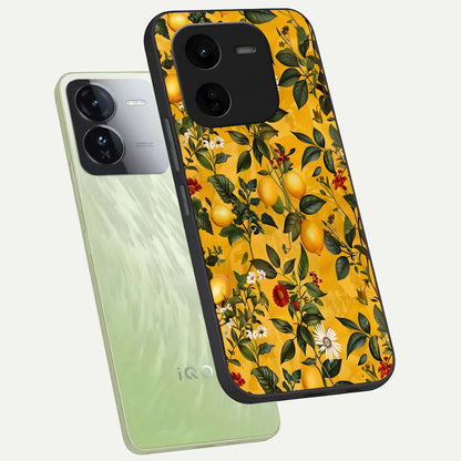  Golden Lemon Field phone case For iQOO Z9x 5G showing premium glass back cover with detailed artwork