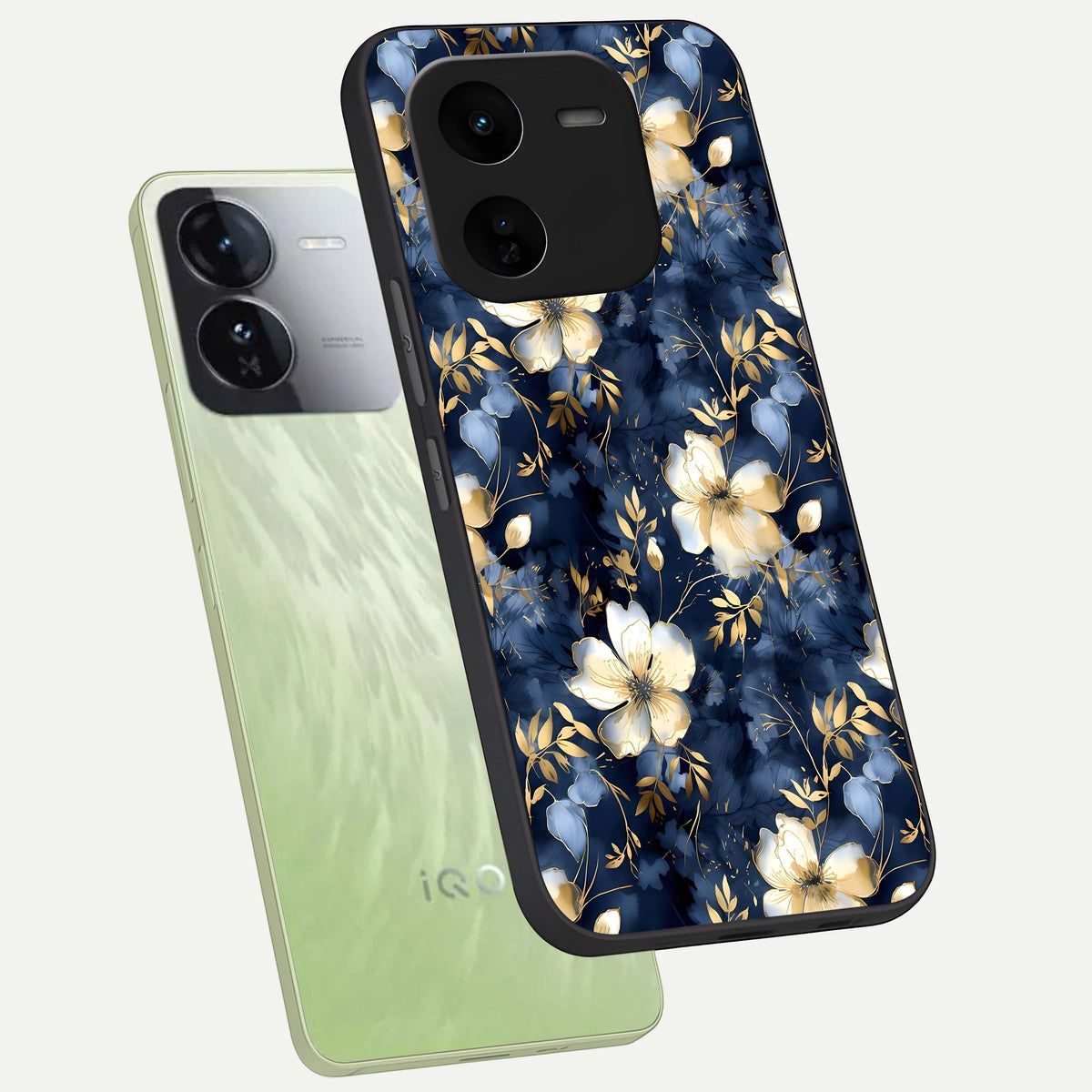  Golden Midnight Bloom phone case For iQOO Z9x 5G showing premium glass back cover with detailed artwork