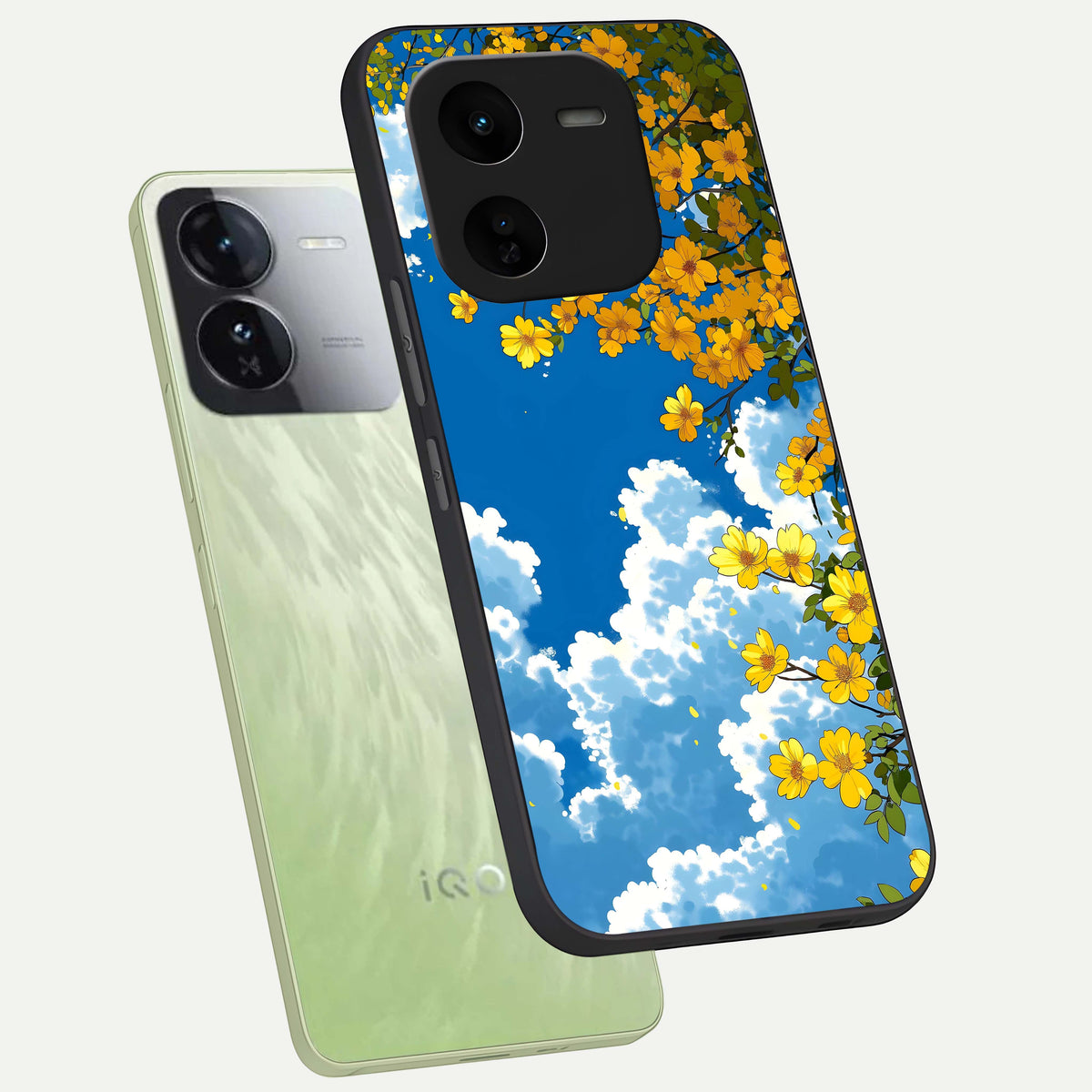  Golden Petal Sky phone case For iQOO Z9x 5G showing premium glass back cover with detailed artwork