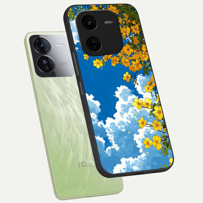  Golden Petal Sky phone case For iQOO Z9x 5G showing premium glass back cover with detailed artwork