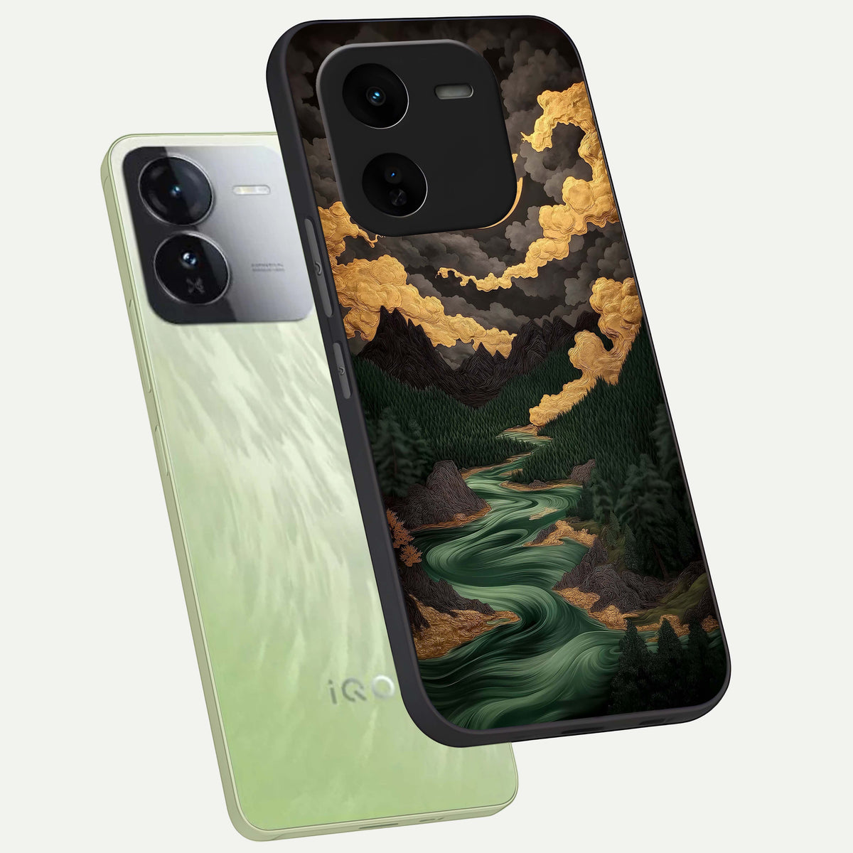  Golden River Moon phone case For iQOO Z9x 5G showing premium glass back cover with detailed artwork