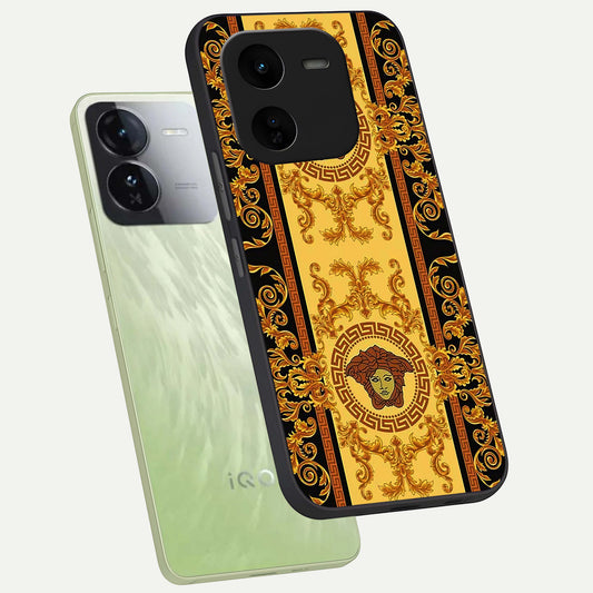  Golden Royal Heritage phone case For iQOO Z9x 5G showing premium glass back cover with detailed artwork