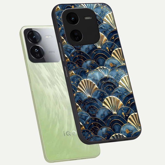  Golden Wave Luxe phone case For iQOO Z9x 5G showing premium glass back cover with detailed artwork