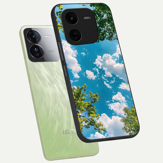  Green Moon Energy phone case For iQOO Z9x 5G showing premium glass back cover with detailed artwork
