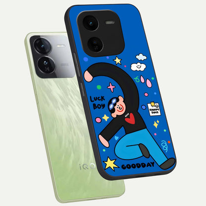  Happy Luck Vibe phone case For iQOO Z9x 5G showing premium glass back cover with detailed artwork