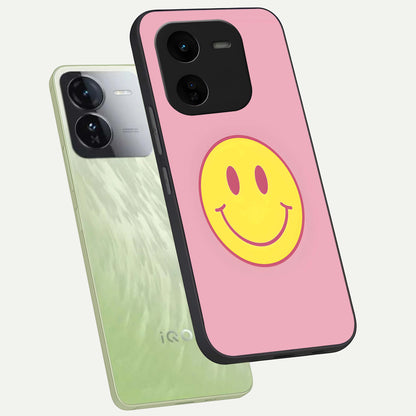  Happy Pink Mood phone case For iQOO Z9x 5G showing premium glass back cover with detailed artwork