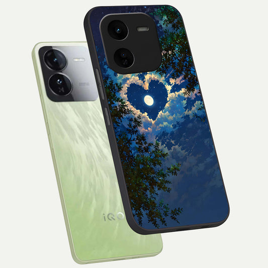  Heart With Moon Sky phone case For iQOO Z9x 5G showing premium glass back cover with detailed artwork