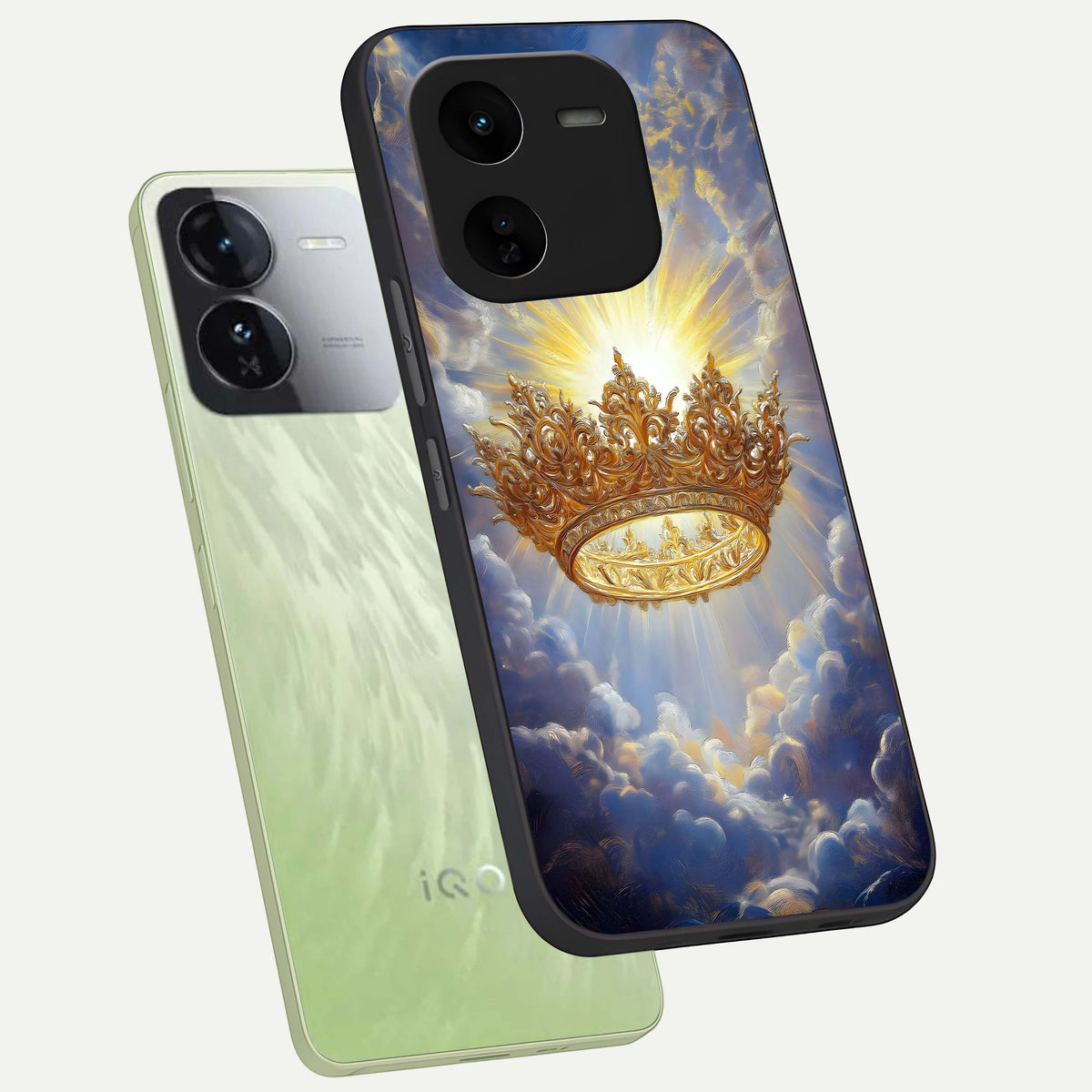  Heavenly Crown Light phone case For iQOO Z9x 5G showing premium glass back cover with detailed artwork