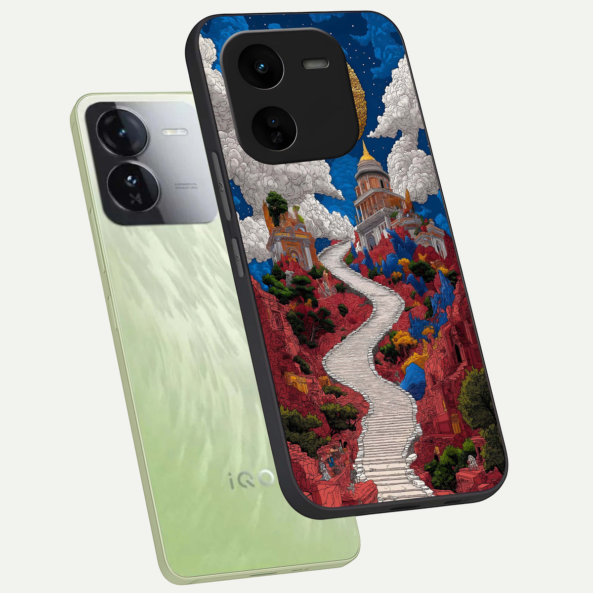  Heavenly Moon Path phone case For iQOO Z9x 5G showing premium glass back cover with detailed artwork