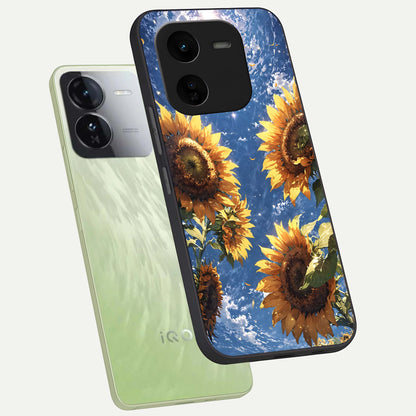  Heavenly Sunflower Rise phone case For iQOO Z9x 5G showing premium glass back cover with detailed artwork