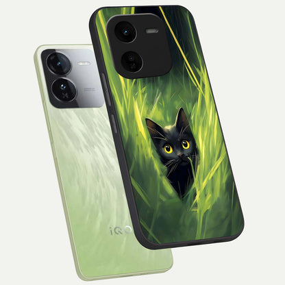  Hidden Cat Whisper phone case For iQOO Z9x 5G showing premium glass back cover with detailed artwork
