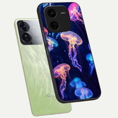  Jellyfish Pattern phone case For iQOO Z9x 5G showing premium glass back cover with detailed artwork