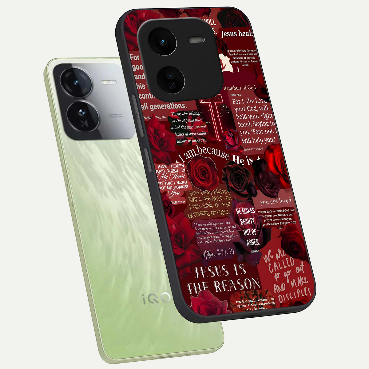  Jesus Love Heals phone case For iQOO Z9x 5G showing premium glass back cover with detailed artwork