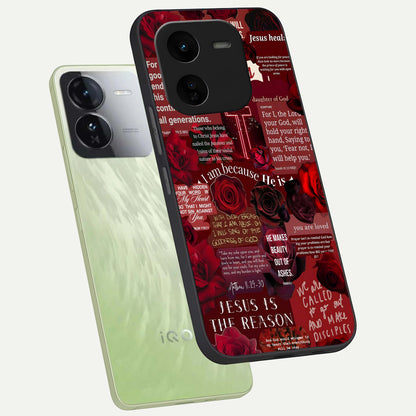  Jesus Love Heals phone case For iQOO Z9x 5G showing premium glass back cover with detailed artwork