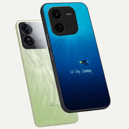  Just Keep Swimming phone case For iQOO Z9x 5G showing premium glass back cover with detailed artwork