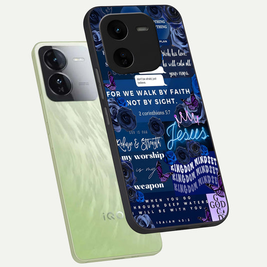  Kingdom Faith Glow phone case For iQOO Z9x 5G showing premium glass back cover with detailed artwork