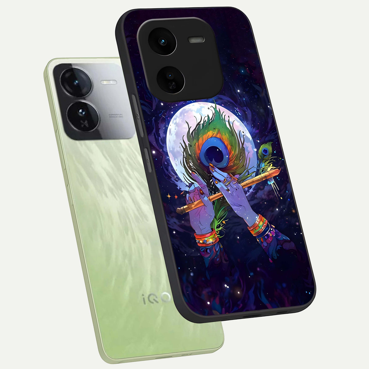  Krishna Hands Art phone case For iQOO Z9x 5G showing premium glass back cover with detailed artwork
